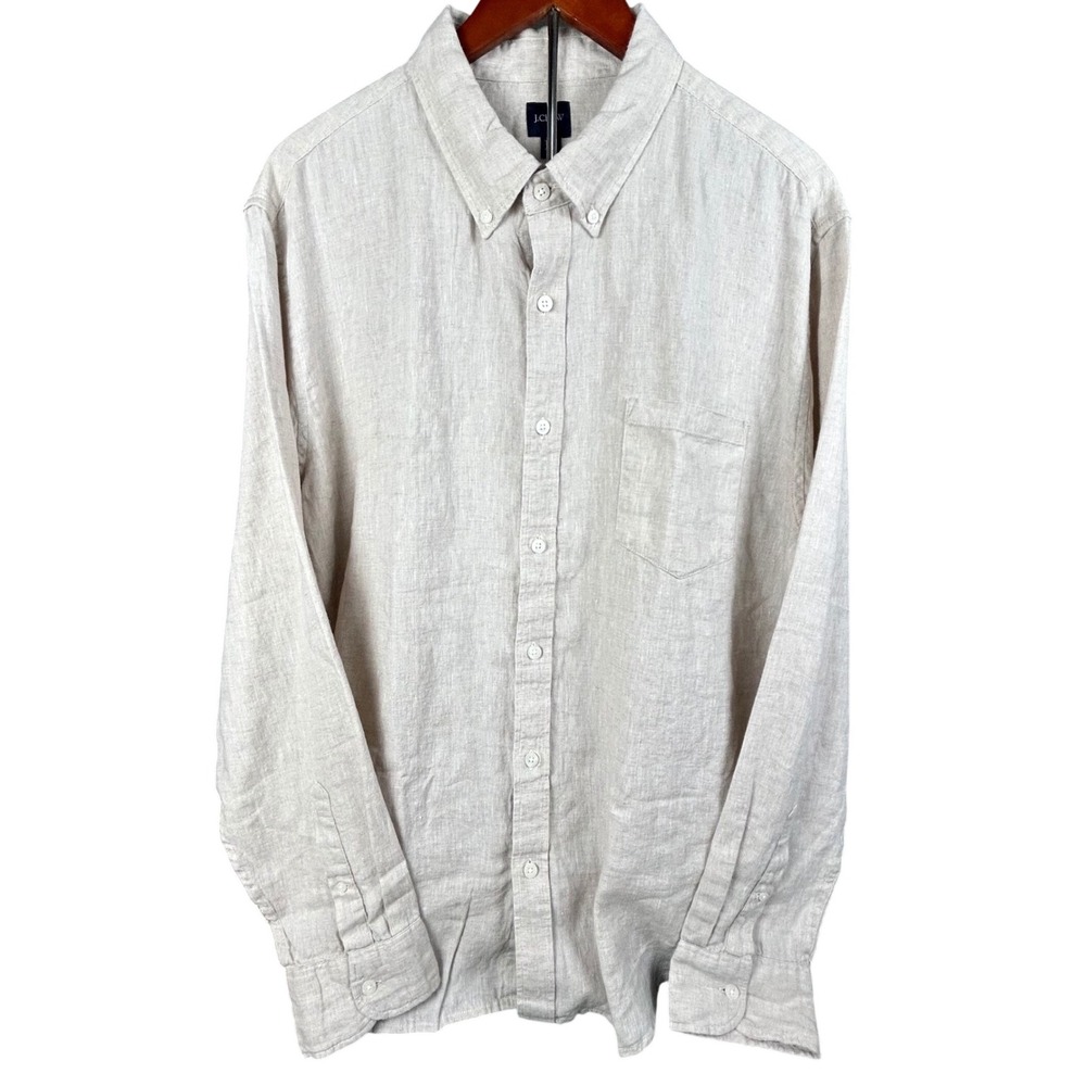 J.Crew Mens XXL Linen Cotton Button Down Shirt Beige AL179 Oatmeal Long Slv